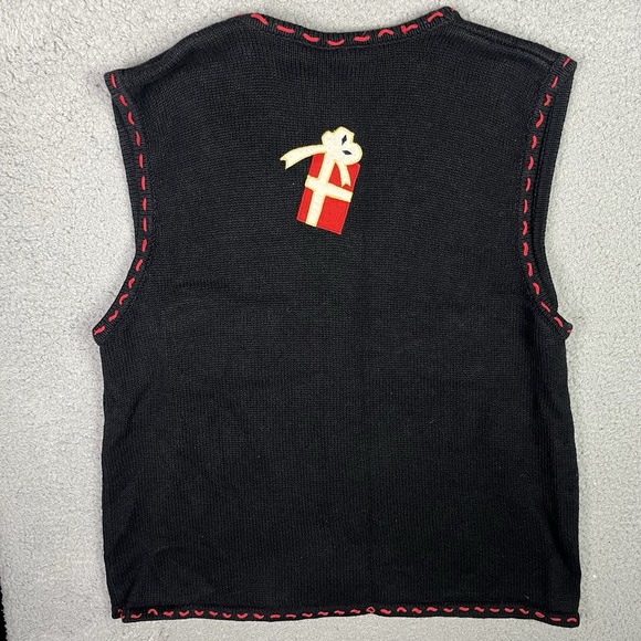 VTG Bobbie Brooks Christmas Sweater Vest Black Presents Gifts Button Womens XL - Picture 5 of 8